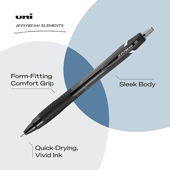uniball Jetstream Elements Ballpoint Pens, Medium Point (1.0mm), Black Ink, 5 Pack