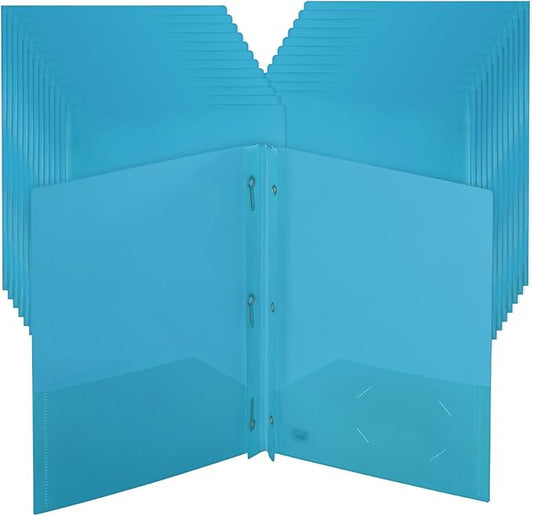 Mr. Pen- Plastic Folders with Pockets and Prongs, 24 Pack, Letter Size, Blue, Flexible Plastic Folders with Prongs