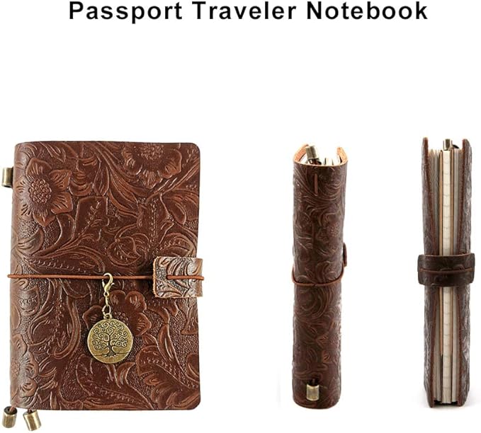 Refillable Leather Journal, Handmade Coffee Leather Notebook with Bookmark for Men & Women, Vintage Notepad Sketchbook Perfect for Writing, Gifts, Travelers (Coffee, Passport)