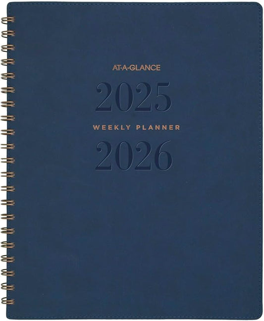 AT-A-GLANCE Planner 2025-2026 Academic, Weekly & Monthly, 8-1/2" x 11", Large, Monthly Tabs, Flexible Cover, Signature Collection, Navy (YP905A20)