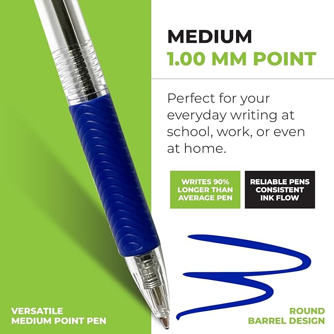Simply Genius Blue Ballpoint Pens - 200 Bulk Pens, Retractable, Blue Ink - Smooth Writing & Ergonomic for Note Taking & Journal Supply