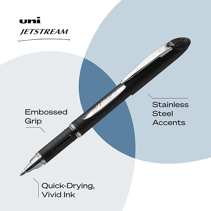 uniball Jetstream Ballpoint Pens, Medium Point (1.0mm), Black, 12 Pack