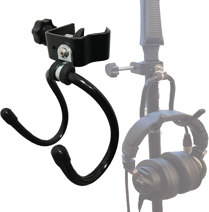 Pmsanzay Universal Hanger Stand, Black Metal with Rubber Pads, Fits 0.4" to 1.5" Tubing, Suitable for Headphones, Tambourines, Cords, etc.