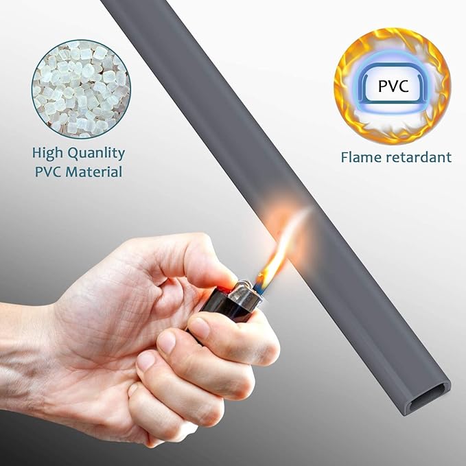 Cable Hider Raceway Kit, Wire Hiders for TV on Wall 68in(4X L17in), Paintable Cord Cover Channel, Cord Hider for Wall Mounted TV in Home Office, W0.95in X H0.47in, Grey