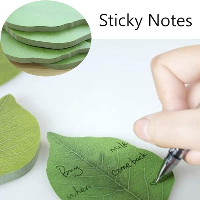 5 Packs Green Leaf-Shaped Sticky Notes Stickers Removable Self-Stick Notes Scratch Pads for Desk Office School Memos