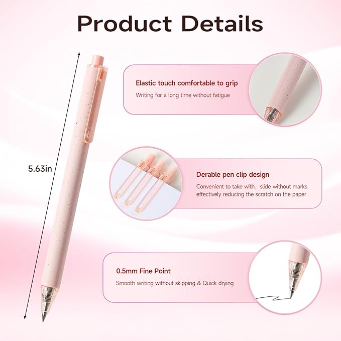 RIANCY Premium Pink Gel Pens - Smooth Writing, Quick Dry, Set of 12 - Ideal for Journaling, Note-Taking, Art Supplies