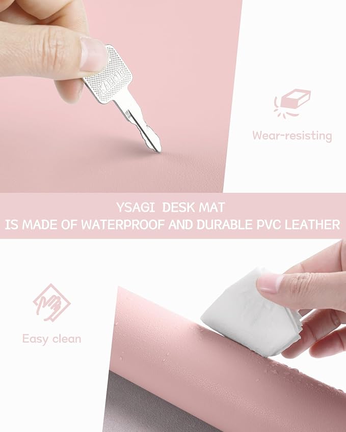 YSAGi Non-Slip Leather Desk Pad, Waterproof Laptop Computer Desk Keyboard Mat, Table Protector Blotter Mat, Large Mouse Pad for Office/Work/Home/Decor(Pink, 23.6" x 13.7") (Pack of 2)