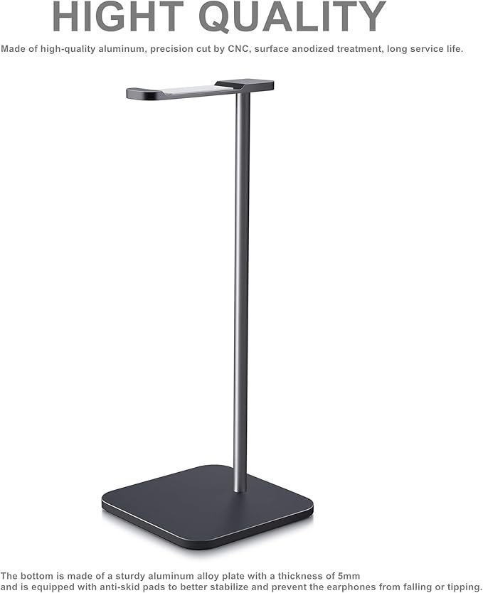 MHQJRH Aluminum Headphone Stand Headset Holder for Sennheiser, Sony, Bose, Beats,AKG, Razer Headphone Display Stand (Black)