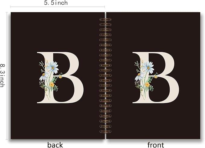 Trendy Personalized Journal Hardcover Spiral Notebook,Black Initial Letter B Notebook,Monogrammed Gifts for Women Teen Girl,College Ruled Hardcover Spiral Notebook 5.5 x 8.3
