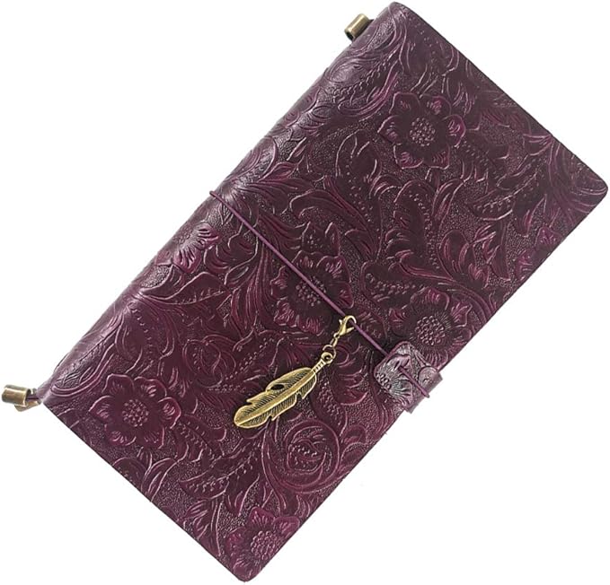 Refillable Leather Journal, Handmade Purple Leather Notebook with Bookmark for Men & Women, Vintage Leather Notepad Sketchbook Perfect for Writing, Gifts, Travelers (Purple, Standard)
