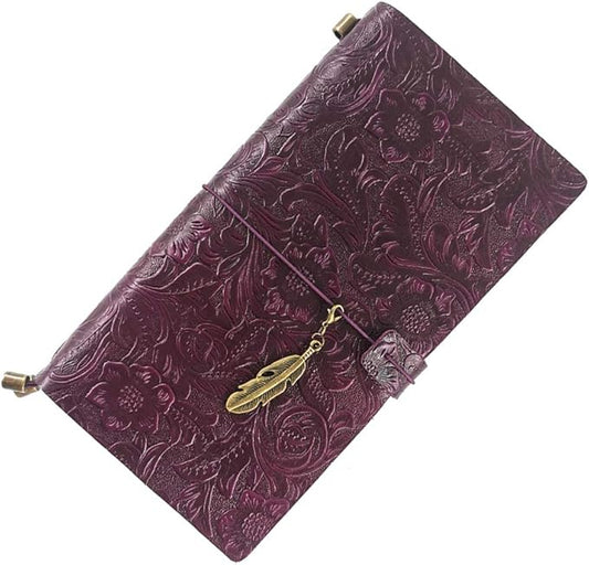 Refillable Leather Journal, Handmade Purple Leather Notebook with Bookmark for Men & Women, Vintage Leather Notepad Sketchbook Perfect for Writing, Gifts, Travelers (Purple, Standard)