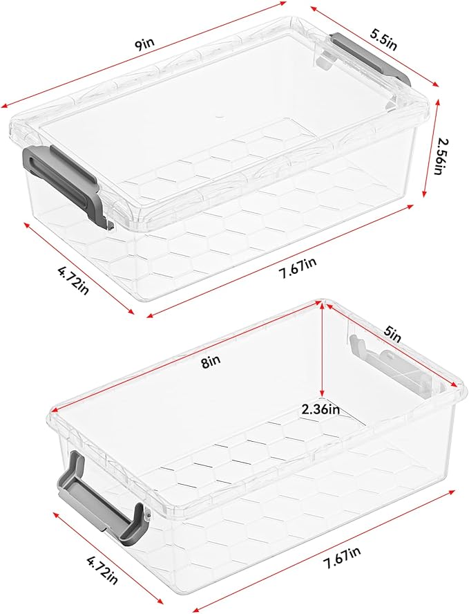4 Pack Extra Large Pencil Box, Plastic Pencil Case Organizer, Clear Crayon Box Marker Organizer, Stackable Craft Organizers and Storage for Pen, Craft, Art Supply(Green/Blue/Pink/Black)