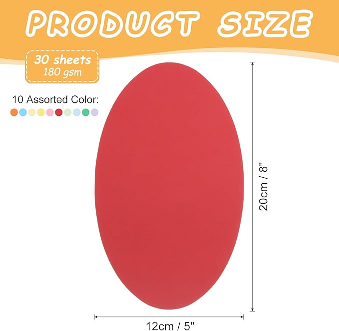 MECCANIXITY 8 Inch Oval Card Stock, 30 Pcs Colored Cutouts Paper Thick Cardstock Coaster for DIY Craft Projects Classroom Bulletin Board Decor, Assorted Color