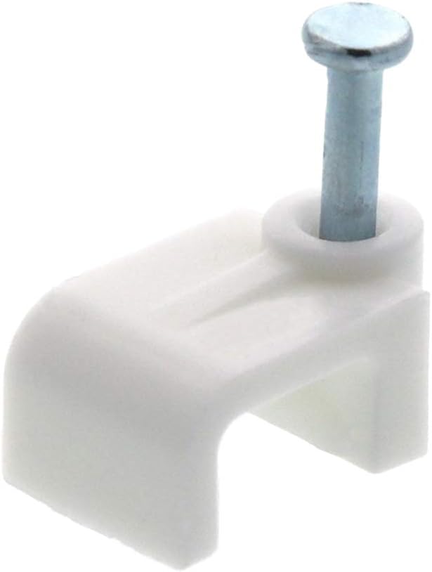 Secure 8mm White Flat Nail Cable Clip for Coax, Ethernet, and Telephone Cable Management - 100 Pack