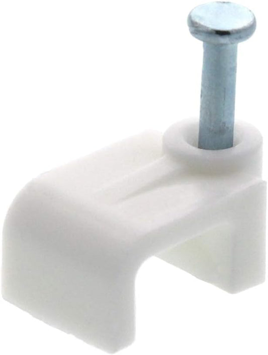 Secure 8mm White Flat Nail Cable Clip for Coax, Ethernet, and Telephone Cable Management - 100 Pack