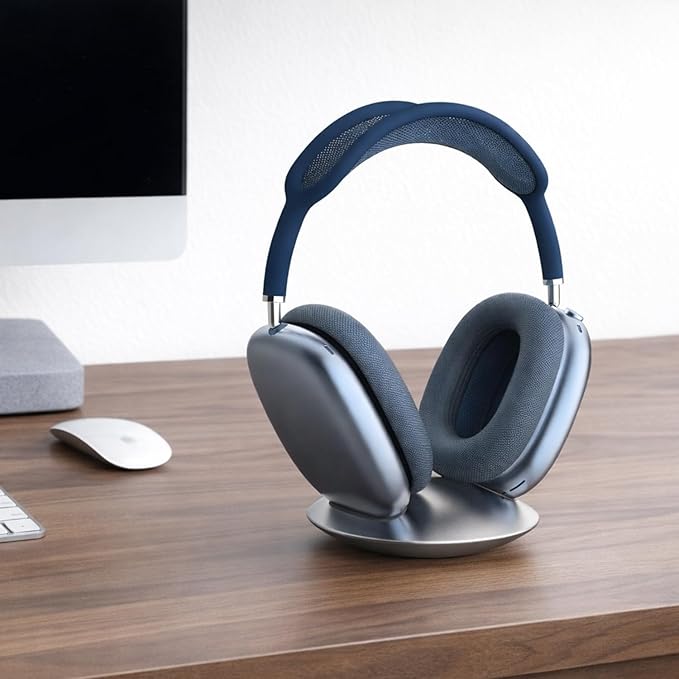 All-Aluminum Headphone Stand for AirPods Max, Full CNC-Machined Metal Base with Soft Silicone Contact Pad, Futuristic Ring Design, Stable Desktop Display Dock (Silver)