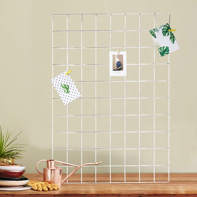 GBYAN Wall Grid Silver Wire Photo Grid Panels Desk Wall Organizer Metal Memo Board, 25.6" x17.7, 2 Pack