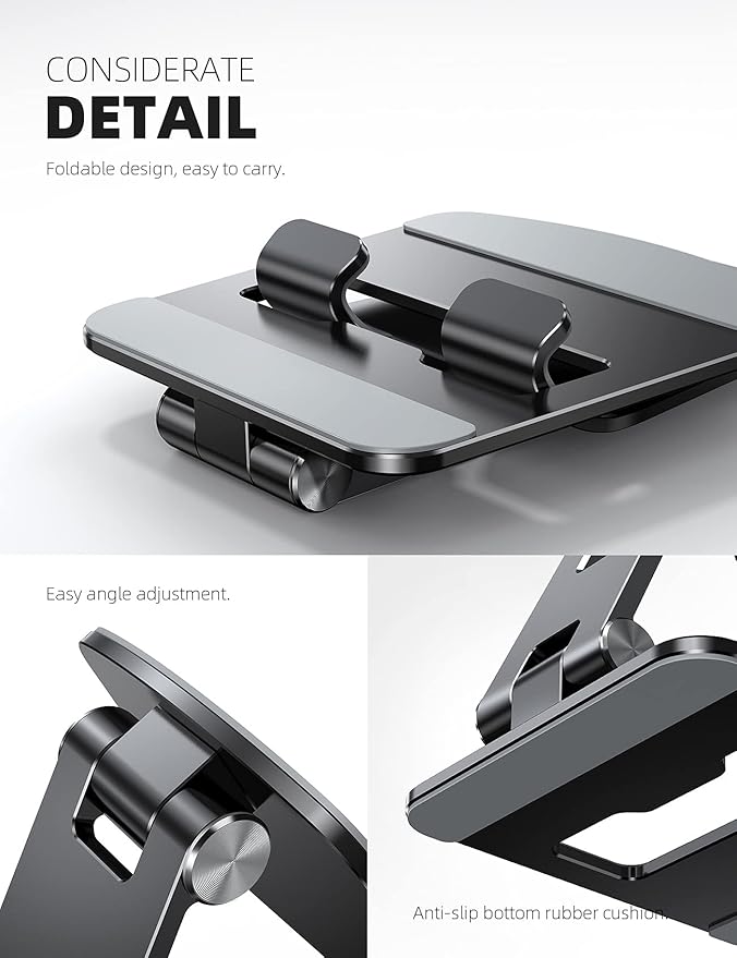 Lamicall Adjustable Tablet Stand Holder - Foldable Phone Dock, 360°Rotating Desktop Tablet Mount Gifts, for 4.7-13" Tablets, iPad Pro 11, 12.9 Air Mini, Tabs, Kindle, iPhone Air 17 Pro Max, Black