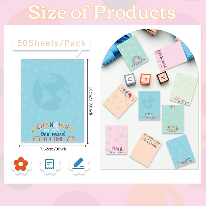 Speech Language Pathologist Sticky Notes Gifts, 9 Pack SLP Appreciation Notepads 3x4 Inches, Speech Therapy Writing Memo Pads Gifts for Women Men, School Office Supplies (450 Sheets)