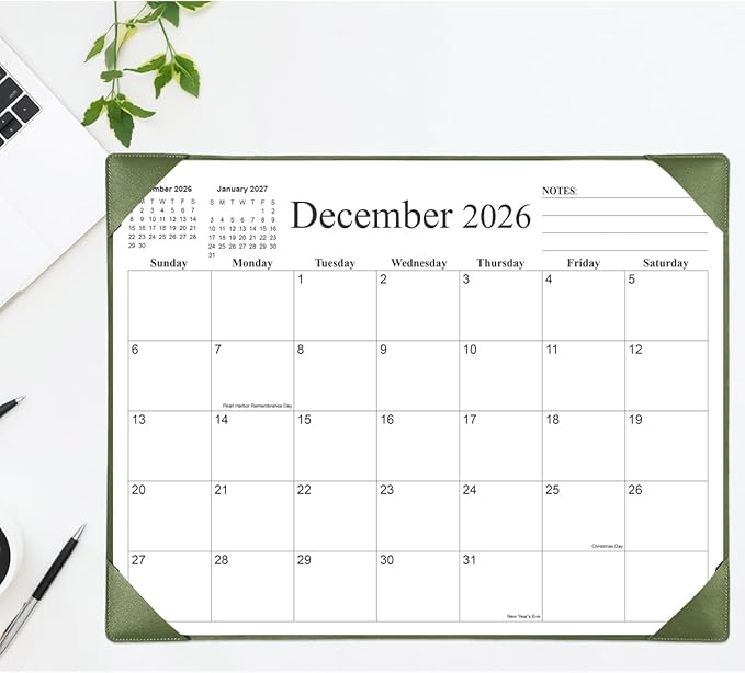Simplified Desk Calendar 2026 with Desktop Mat, 18 Month Large Desk Pad Calendar from January 2026 to June 2027, 22" x 17" Desk Pad Calendar 2026-2027 for Home, School Office, Green