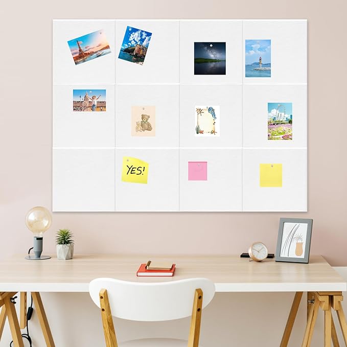 Large Cork Board for Wall 47" x 35", Bulletin Board, 12 Pack Felt Wall Tiles With 80 Pushpins, Pin Board Tack Board for Office