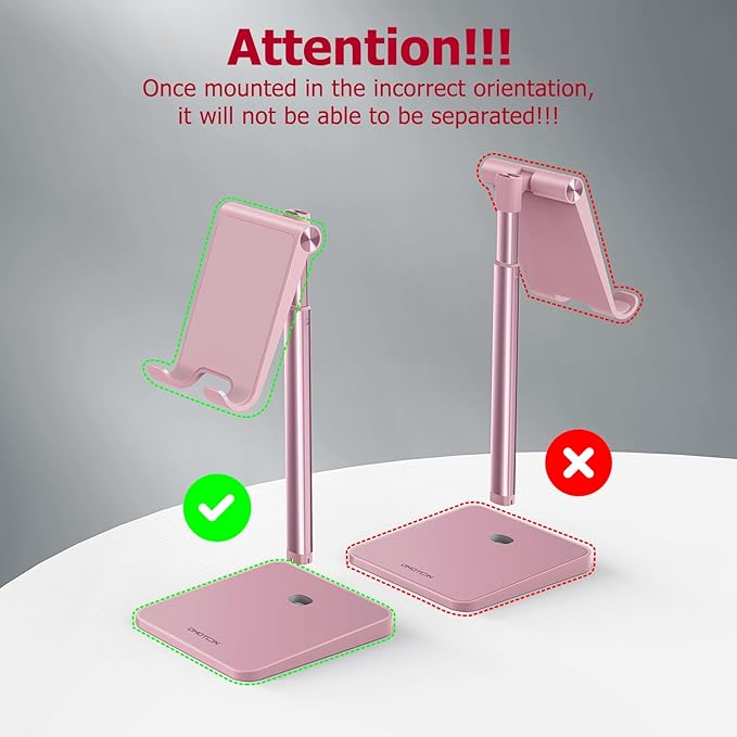 Cell Phone Stand, OMOTON Adjustable Angle Height Desk Phone Dock Holder for iPhone Air/17 Pro Max/XS Max/XR, Samsung Galaxy S20 / S10 / S9 / S8 and Other Phones (3.5-7.0-Inch), Rose Gold