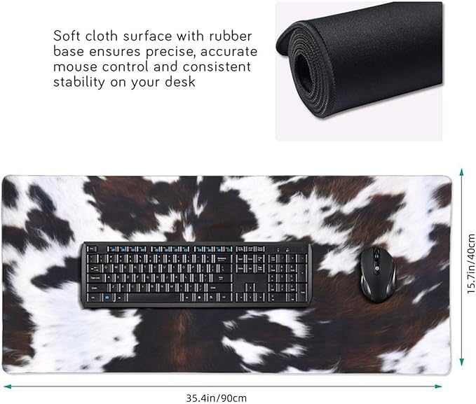 Gaming Mouse Pad, Large Non-Slip Rubber Base Mousepad, Keyboard Mouse Mat, Desk Pad with Stitched Edges,35.4x15.7inch, Brown Cowhide