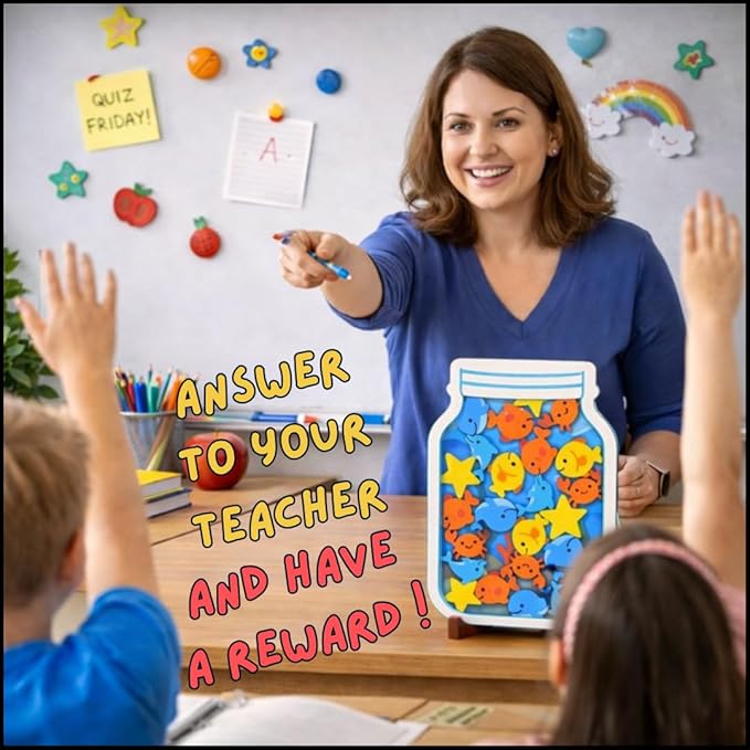 Reward Jar for Kids – Habit Tracker & Positive Behavior System with Reusable Tokens – Visual Chore & Motivation Tool (Fish)