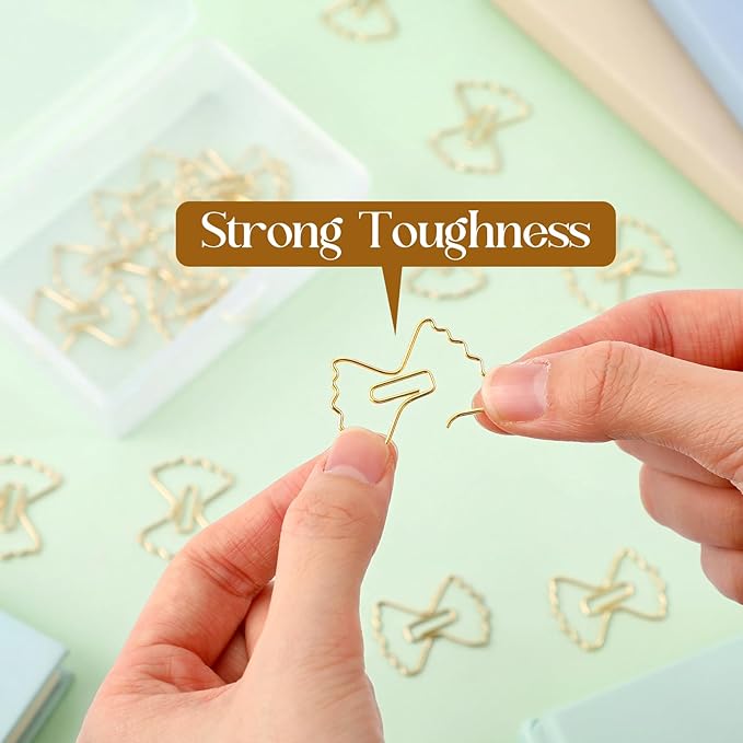 Jetec 100 Pcs Pasta Paper Clips Gold Cute Fancy Mini Bow Shaped Stainless Steel Metal Bookmarks Bulk for Office Stationery School Supplies Document Note Sorting Wedding Decoration