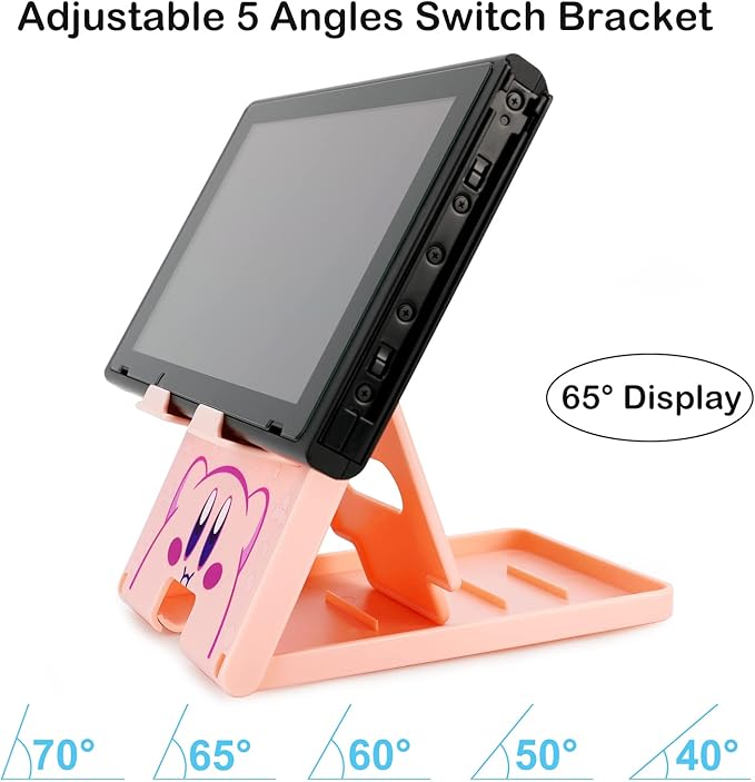 Tscope Cute Switch Stand for Nintendo, Pink Kawaii Anime Holder Bracket, Adjustable Foldable Portable Compact Play Stand for Lite OLED