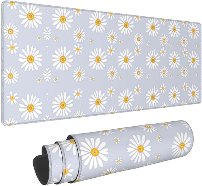 Daisy Flowers Large Mouse Pad with Stitched Edges Long Non-Slip Rubber Base Mousepad Laptop Keyboard Mat Desk Pad for Office Home Desk Decor, 31.5" X 11.8"