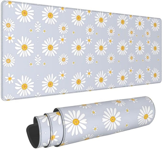 Daisy Flowers Large Mouse Pad with Stitched Edges Long Non-Slip Rubber Base Mousepad Laptop Keyboard Mat Desk Pad for Office Home Desk Decor, 31.5" X 11.8"