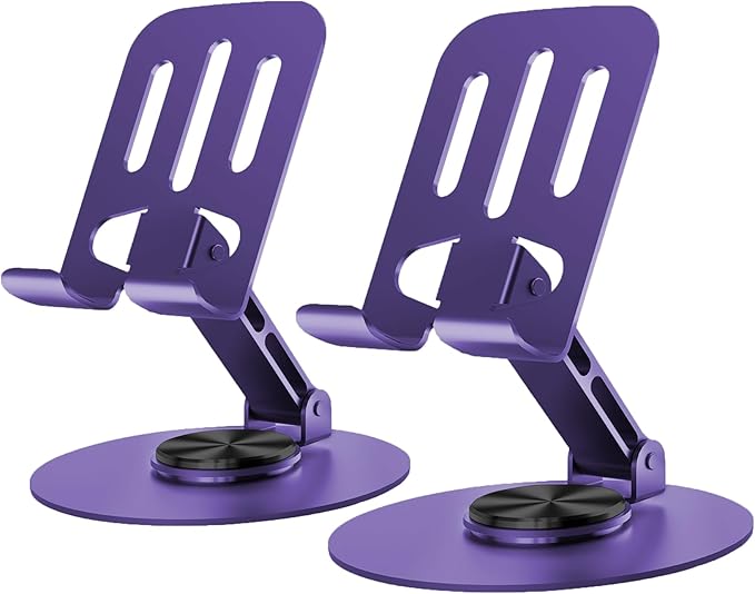 Universal Metal Cell Phone Stand, Multi-Angel Adjustable 360° Rotation Non-Slip Metal Phone Stand Compatible with iPhone 17 16 Pro Max and All Smartphones (Purple&Purple)