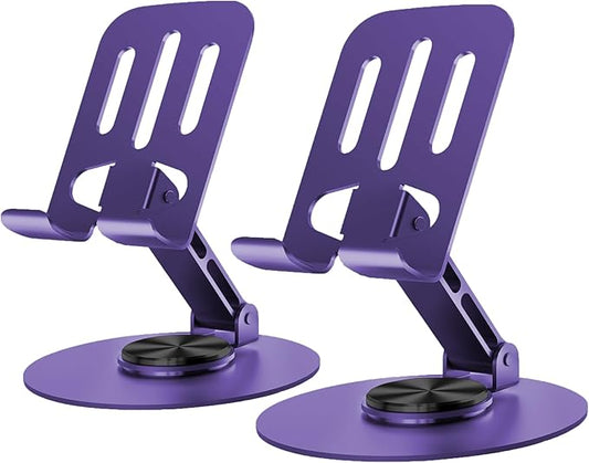 Universal Metal Cell Phone Stand, Multi-Angel Adjustable 360° Rotation Non-Slip Metal Phone Stand Compatible with iPhone 17 16 Pro Max and All Smartphones (Purple&Purple)