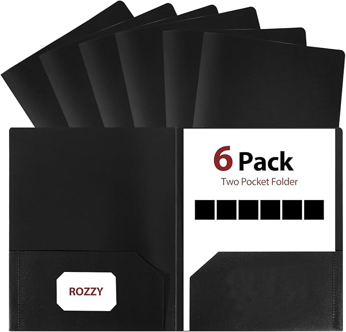 Plastic Folders with Pockets, 6 Pack Document Folders with Business Card Slot, 2 Pocket Folders Back to School Supplies for Kids, Office