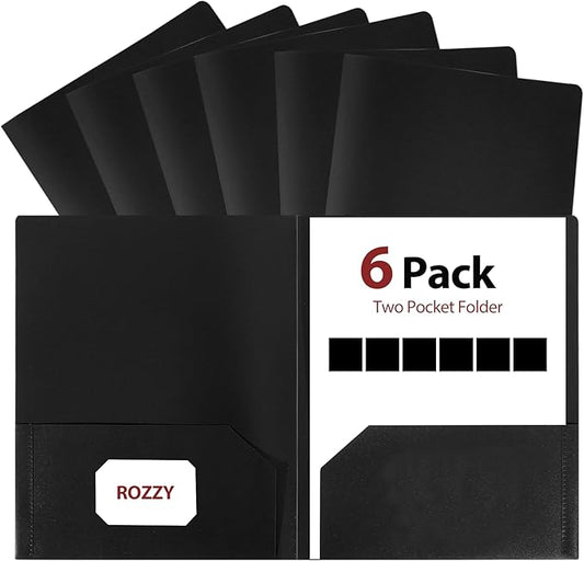 Plastic Folders with Pockets, 6 Pack Document Folders with Business Card Slot, 2 Pocket Folders Back to School Supplies for Kids, Office