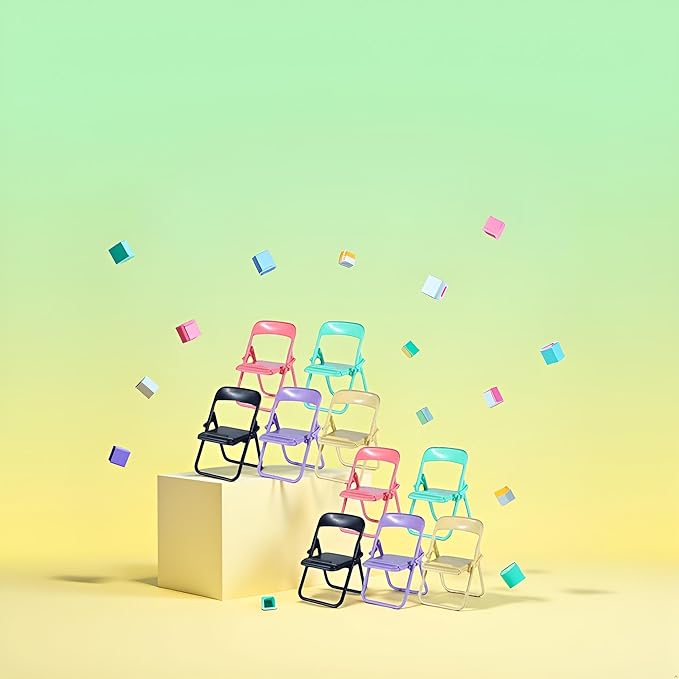 10Pcs Multicolour Folding Chair Phone Stand,Chair Phone Holder Stand, Mini Foldable Chair Phone Stand, Candy Color Universal Mobile Phone Holder,Foldable Stool Desk,Cute Mini Things,Telephone Stands