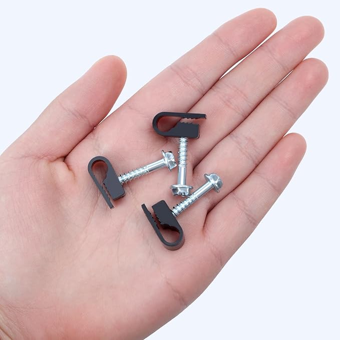 Black Cable Clips with Inserted Screws, Flexible Single Cable Screw Clips, Electrical Wire Fastener, 100 PCS