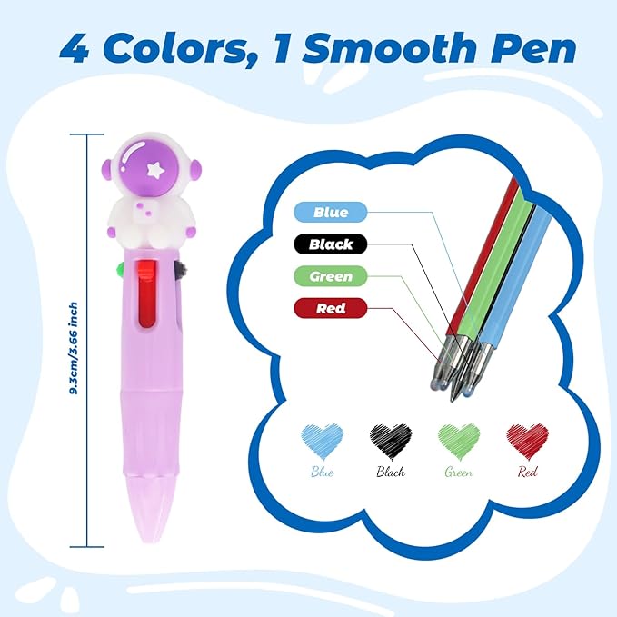 Mini Multicolor Pens in One 4-in-1, Cute Pens Bulk for Children's Party Favors and Birthdays Gifts, Fun Kawaii Cool Ballpoint Pen for Kids Classroom Prizes Teacher Supplies (Cute, 24)