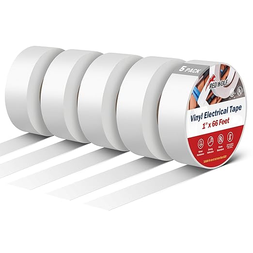 RED WOLF White Electrical Tape 1 in x 66ft 10 Pack, Industrial Grade UL/CSA Listed 7 Mil Thick Flame Retardant High Temp (5)