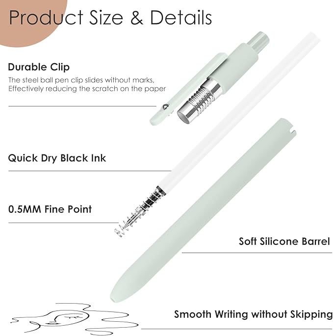 Hapikalor Gel Pens, 6 Pcs 0.5mm Quick Dry Black Ink Pens Fine Point Smooth Writing Pens, Cute Gifts for Women Stocking Stuffers for Teen Girls