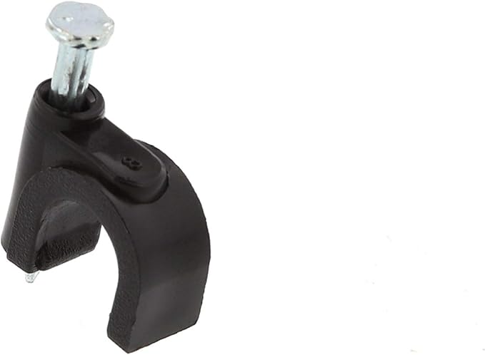 Secure 8mm Black Round Nail Cable Clip for Coax, Ethernet, and Telephone Cable Management - 100 Pack