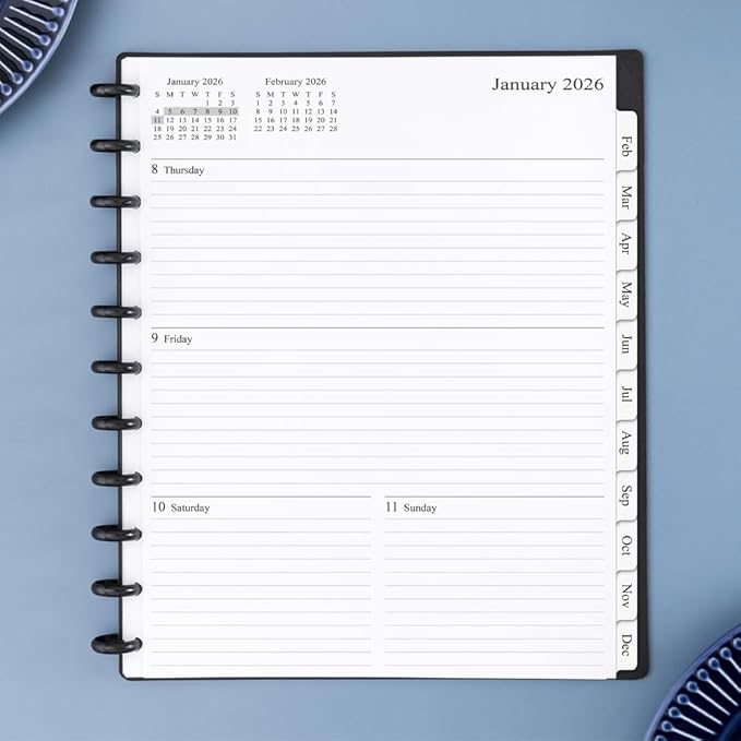 2026 Weekly Planner Refills for 11-Discbound Notebooks, Monthly Tabs, 11-Disc Punches, Letter Size, 8-1/2" x 11"
