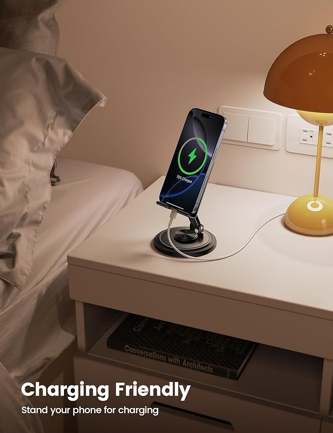 Lamicall Cell Phone Stand for Desk - [360° Rotation] Sturdy Adjustable Desktop Phone Holder, Foldable Mobile Stand, Office Desk Accessories Gifts for iPhone 17 16 15 14 Pro Max, Galaxy S25, Cellphone