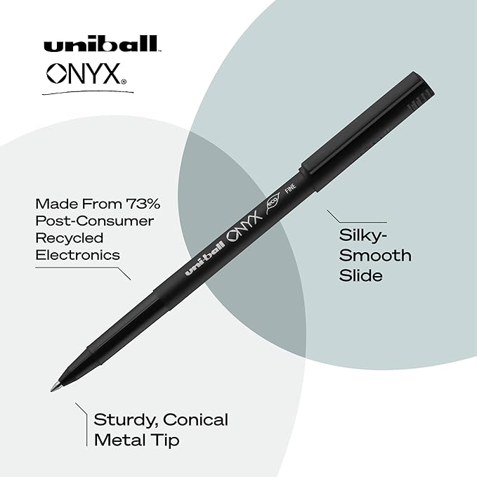 uniball Onyx Rollerball Pens, Fine Point (0.7mm), Black, 12 Pack