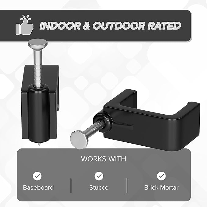 THE CIMPLE CO Dual Cable Clips, 10 PCS, Indoor/Outdoor Cord Management, 1/2 Inch Wire Staples for Coax, Ethernet, Electrical Wire, Nail Clips for Wires on Wall, 12 mm, Black