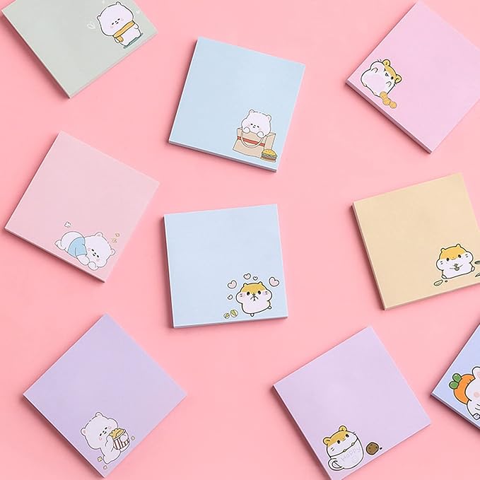 4 Pack 80Sheets Per Pack 3.15x3.15in Self-Stick Note Pads, Kawaii Sticky Notes,Cute Sticky Notes,Korean Sticky Notes,Cute Stationary,Cute School Supplies Aesthetic (Happy Rabbit)