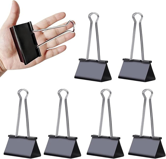 Jumbo Binder Clips, 3 Inch (6 Pack), Standard 75mm, Black, Drawing Board Clips, Fold Clamp, Paper Clips, Office and School Supplies