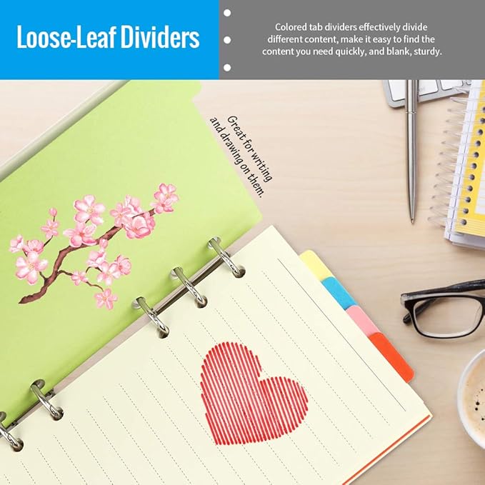 LEOBRO A6 Paper, Planner Inserts for A6 Binder, 6.73"x3.74" Lined Paper, with Binder Pockets & Dividers, for Refillable Notebook, Journal, Planner Refills