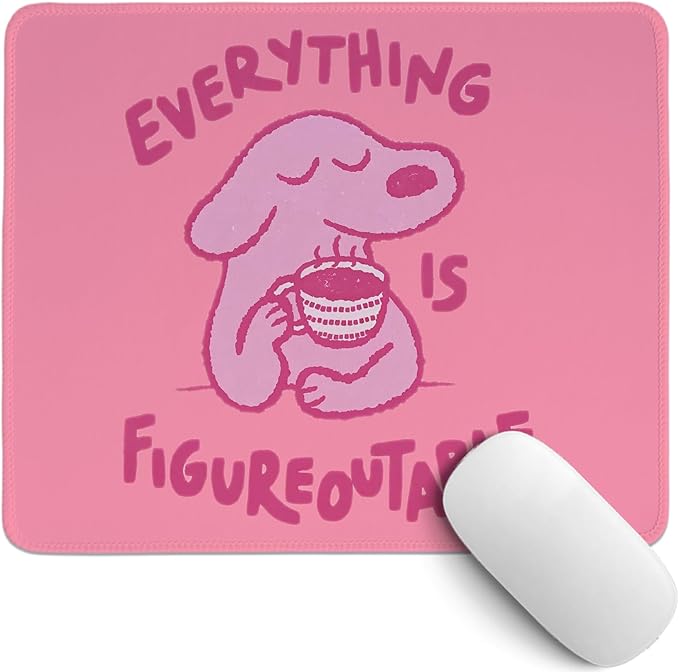 Pink Cute Dog Mouse Pad,Positive Affirmations Mouse Pads,Kawaii Motivational Desk Mat for Home Office Dorm Desktop Decor,Dog Lover Gift,Everything is Figureoutable,10.2x8.3 Inch